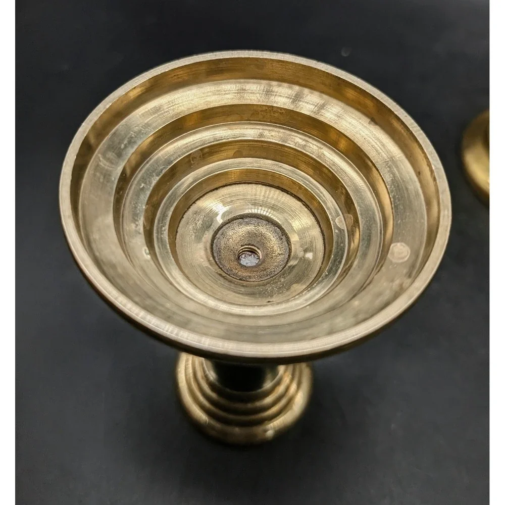 Vintage Brass Candlestick Holders Set of 2‎ Teal Blue Enamel Gold Tone 3